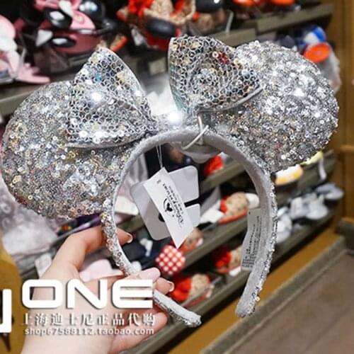 The New Authentic Snow Princess Silver sequin EARS COSTUME Headband Cosplay Plush Adult/Kids Headband Gift
