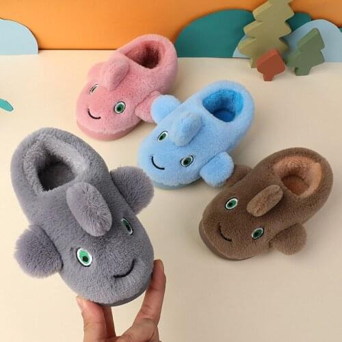 Autumn Winter Kids Cotton Slippers Boy Girl Fur Home Warm Thick Bottom Indoor Cotton Shoes Cute Fluffy Cartoons Unisex Slippers
