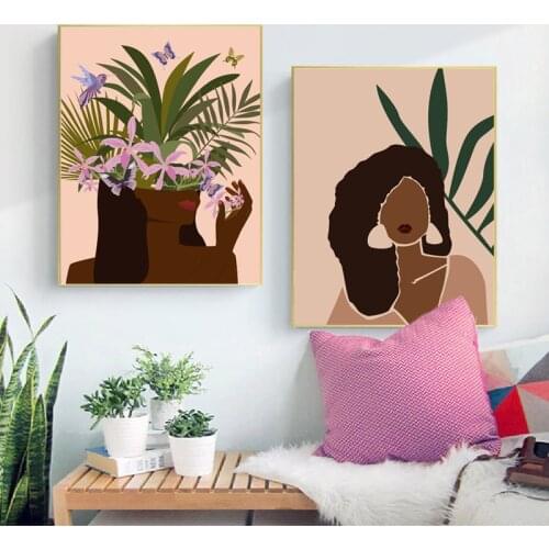 African American Women Art Prints Black Girl Wall Art Canvas Painting Black Woman Illustration Poster Tropical Modern Home Decor