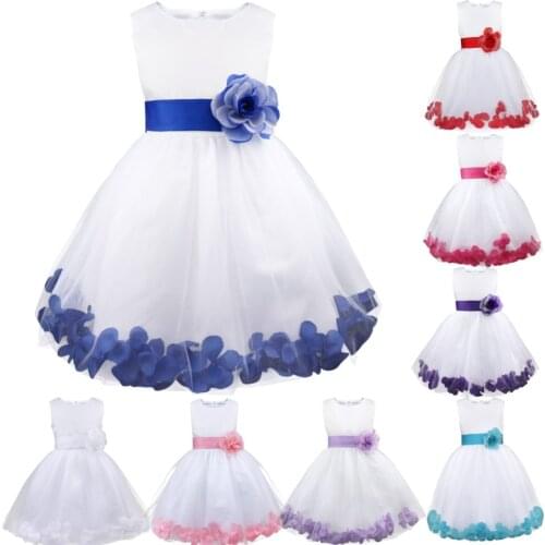 Flower Girls Dress Children Bridesmaid Toddler Elegant Dress Wedding Bridal Tulle Petals Dress Baby Kids Clothes