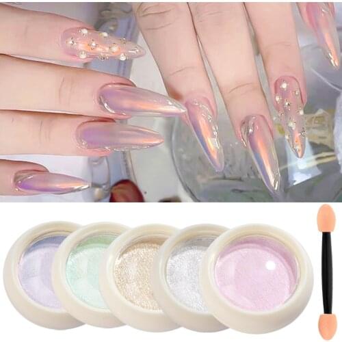Aurora Nails Powder Glitter Solid Shiny Mermaid Transparent Mirror Pigment Dust Chrome Gel Polish DIY Art Decoration NLG01-06-2