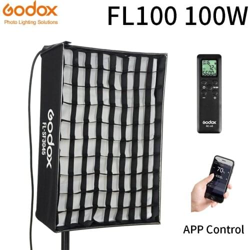 Godox FL100 100W Portable LED Video Light Rollable Cloth Lamp with Honeycomb Grid Softbox + Remote Control for Studio Shooting