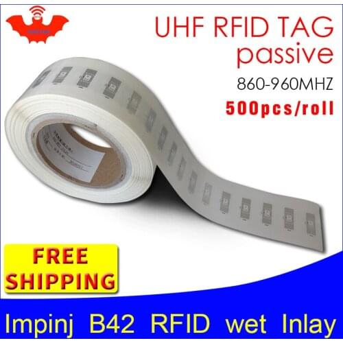 RFID tag UHF sticker Impinj B42 EPC 6C wet inlay 915mhz868mhz860-960MHZ Higgs3 500pcs free shipping adhesive passive RFID label