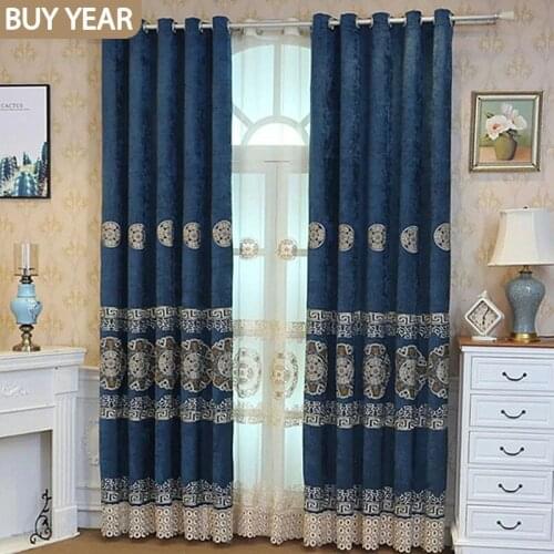 Luxury Embroidered Curtains for Living Dining Room Bedroom Chenille Chinese Blackout Curtains Balcony Finished Curtains Custom