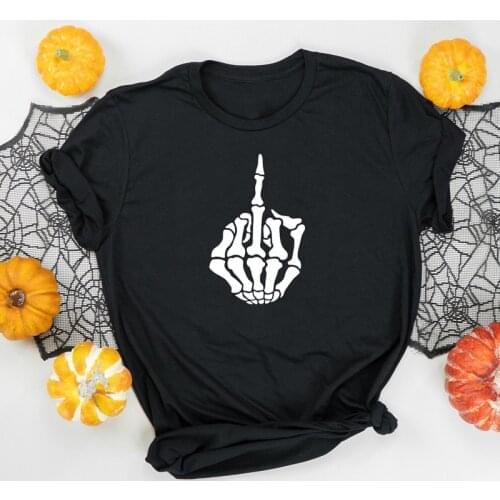 Skull Skeleton Hand Graphic T-shirt Unisex Women Halloween Gothic Black Tshirt Funny New Fashion Cotton Tees Tops Drop Shipping