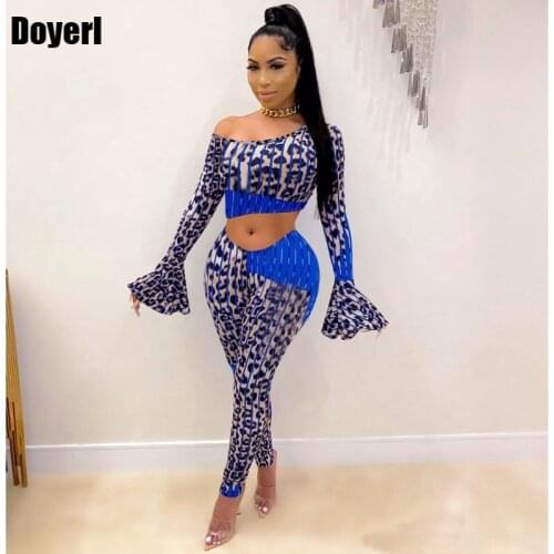Sexy Outfits for Woman Night Club Birthday Leopard Print Two Piece Set Plus Size Women Clothing Sets Fall 2 Piece Pants Set 2021