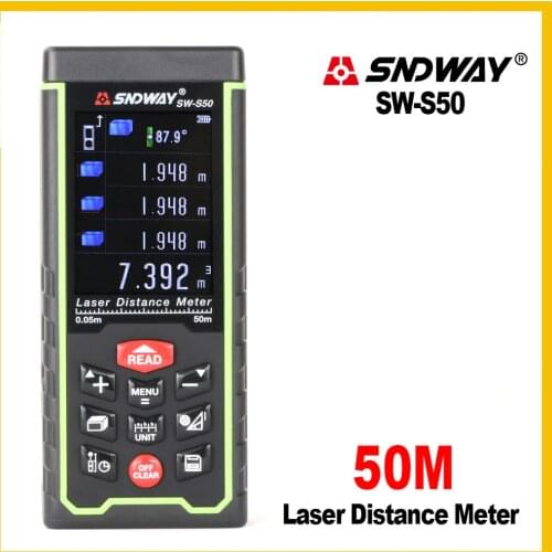 Sndway USB Recharge Portable Colorful Screen Digital Laser Distance Meter Range Finder Rangefinder SW-S50/70/100