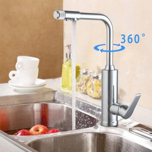 Contemporary 360 Degree Swivel Kitchen Faucet Chrome Polished Single Handle Ceramic Hot Cold Water Eminent Kitchen Faucet