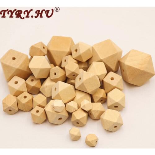 TYRY.HU 50Pcs Natural Wood Hexagon Beads DIY Crafts Necklace Baby Teether Care Wooden Chewable Toys Gift Size for You Choose