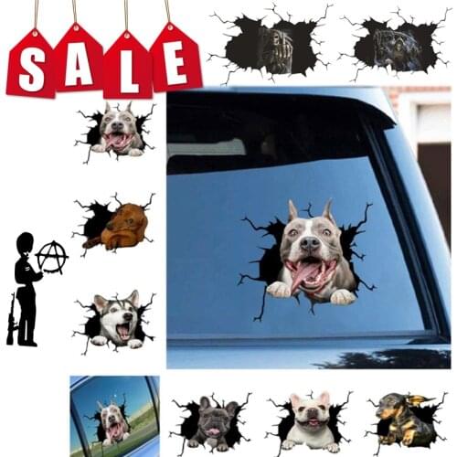Dog Crack Wall Stickers Creative Home Car Windows Decoration Sticker Toilet Fridge Pitbull Dachshund Husky Bulldog Crack Sticker