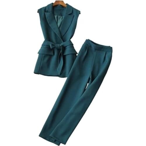 Fashion suit female Spring New ladies temperament sleeveless vest fashion suit suit vest women + wide leg pants suit women