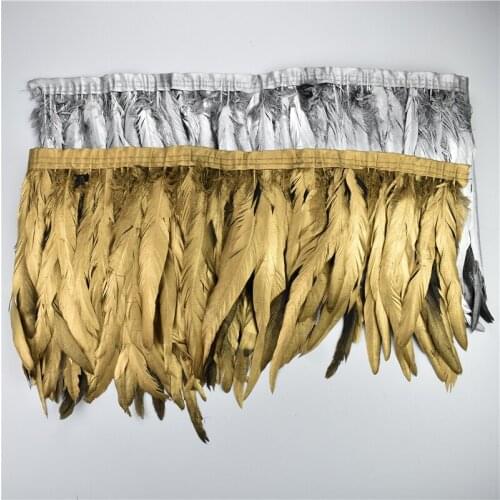 2Meters Gold Silver Rooster Feathers Trim Sewing Ribbon Golden Feather for Crafts Fringes for Clothes Carnival Decoration Plumas