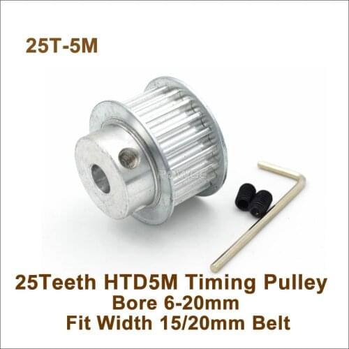 POWGE 25 Teeth 5M Timing Pulley Bore 6-20mm Fit Width 15/20mm HTD 5M Timing Belt 25T 25Teeth HTD 5M Synchronous Pulley
