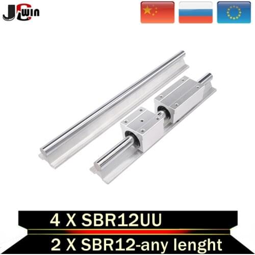Free shipping！2pcs 12mm linear guide Rail SBR12-any lenght Support Slide Rail + 4pcs SBR12UU Linear Bearing Block