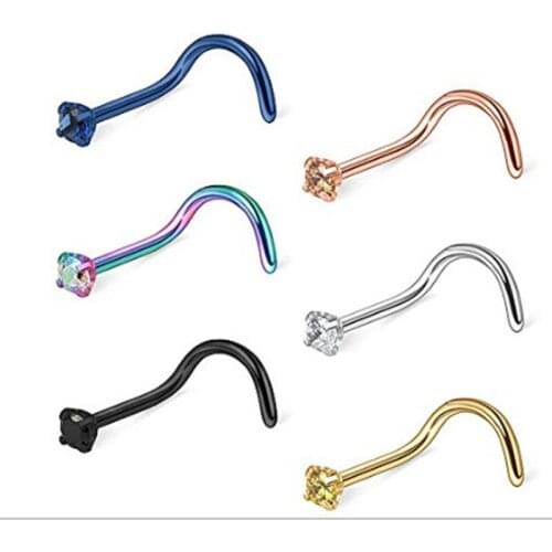 50pcs/lot Free Shipping CZ Gem Nose Rings 20G Nostril Ring Screw Studs New Body Piercing Jewelry Surgical Steel