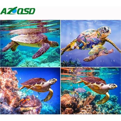 AZQSD 5D Painting By Number Canvas Kits Sea Turtle Acrylic Paint Unframe Coloring By Numbers Animal Home Decoration