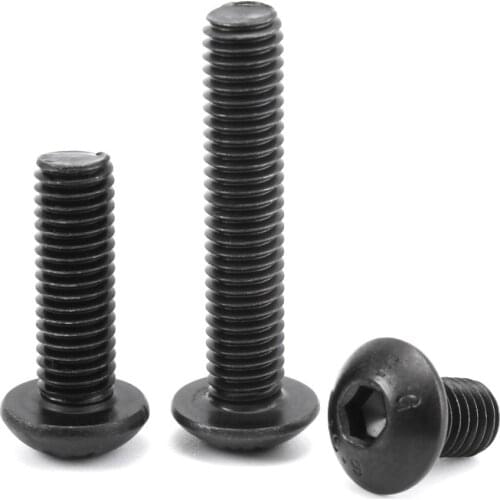 10-50pcs/lot Black Button-Head Hexagon Socket Bolts carbon Steel 10.9 Level Furniture Mushroom Cap Hex Screw