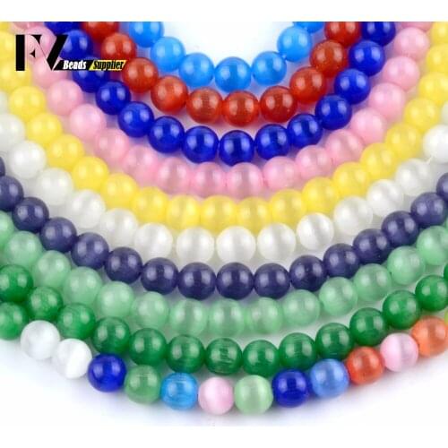 10colors Natural Cat Eye Opal Stone Loose Beads For Jewelry Making 4-12mm Gem Round Beads Diy Bracelets Necklace Accessories 15"