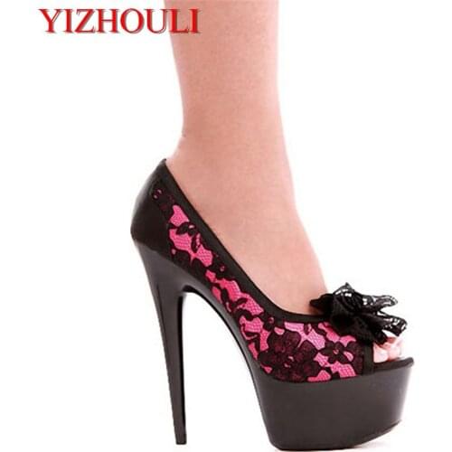 15cm Black lace dancing shoes, womens high heels friendship shoes, banquet dancing shoes
