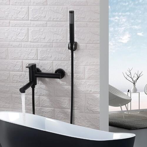 Black Shower Bath Faucet Full Copper Hot And Cold Shower Set, Mixing Valve Rain Shower Head With Water