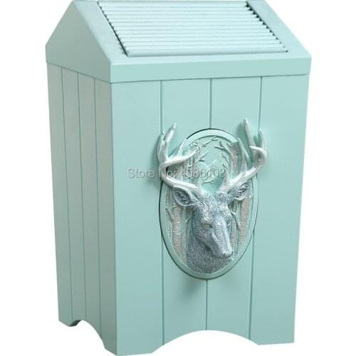 Mediterranean style wood Trash Can Rolling Cover Type mini trash can kitchen can bathroom garbage cans in Living Room Bedroom