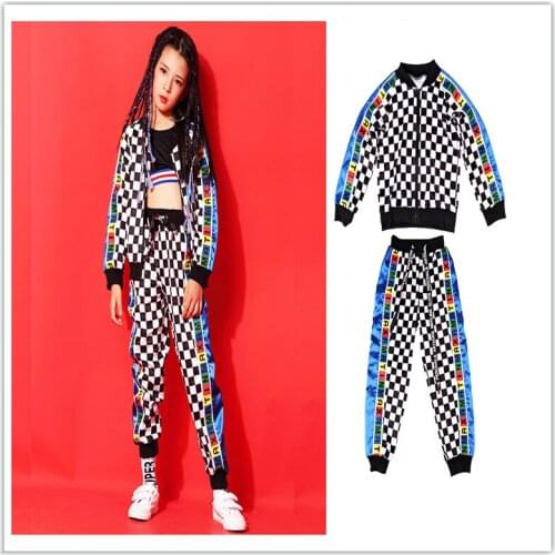 New Kids Jazz Dance Costumes Children Shiny Paint Modern Dance Hip-Hop Hooded Long Sleeve Jacket and pants 120-160cm height