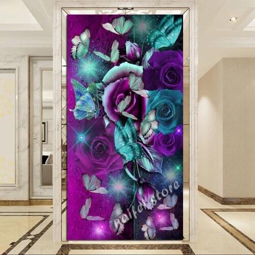 Full Square Round Diamond Mosaic Purple Blue Rose Butterfly Flowers Wall Decor 5d Diy Diamond Painting Cross Stitch Handmade