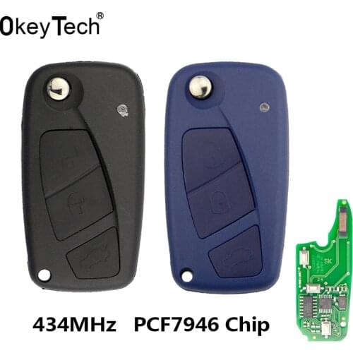 OkeyTech 3 Buttons Flip Remote Control Car Key Delphi 433mhz For Fiat 500 Punto Ducato Stilo Panda Bravo Key ID46 PCF7946 Chip