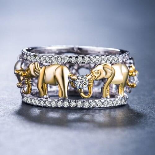 CHAMSS Cute Elephant Animal Two-color Zircon Ring Fashion Personality Female Jewelry Manufacturers Wholesale
