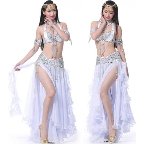 2019 New Arrival Belly Dance Long Skirt Set Sexy Dancer Practice Costume 3pcs Bra Blet Skirt Set