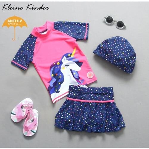 Swimsuit for Girls Unicorn Mermaid Print Childrens Swimwear with Sleeves 3 Pieces Swimming Bathing Suit for Baby 2-9 Years