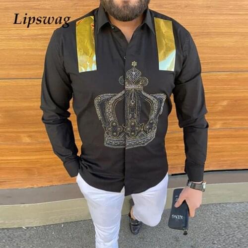 Vintage Skull Printing Mens Slim Shirts 2021 Autumn Long Sleeve Buttoned Tops Men Turn-down Collar Shirt New Fashion Streetwear