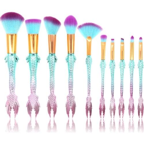The new 10 zhaocai beauty fish tail makeup brush set 3D dazzle color fanwei powder powder makeup tools