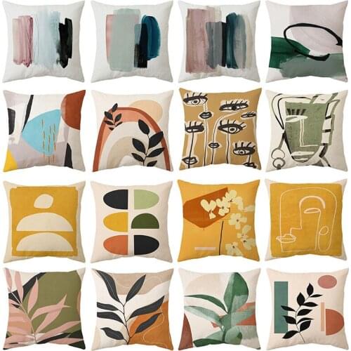 45x45cm Nordic Abstract Yellow Human Face Pillowcase Pillowslip Pillow Cover Home Decor Short Plush Pillowcase Sofa Decoration