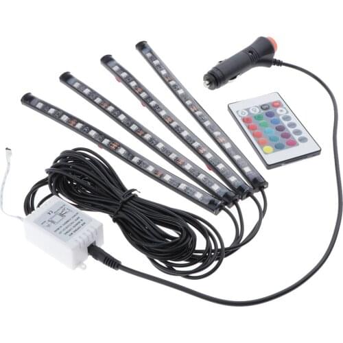 12 LED Car Interior Atmosphere String Neon Strip Light IR Voice Control Remote