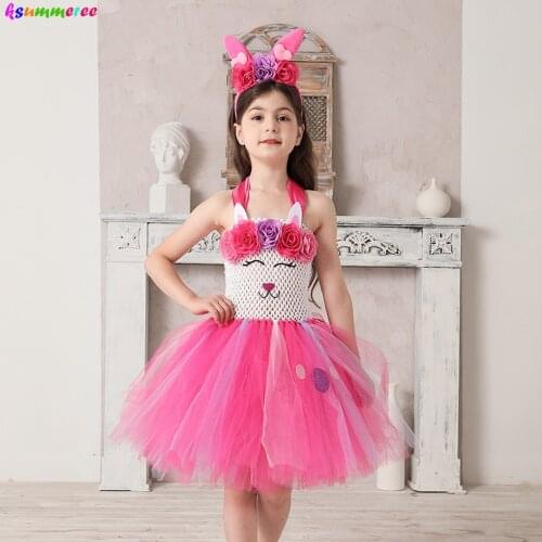 Princess Flower Girls Fancy Bunny Tutu Dress with Headband Easter Rabbit Costume Kids Birthday Halloween Party Animal Costume