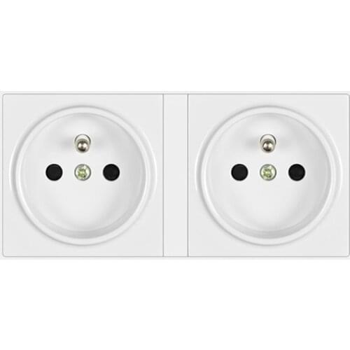 French Standard Power Socket, Double Outlet, AC 110V-250V 16A Flame Retardant PC Panel 146mm * 86mm Wall Power Socket