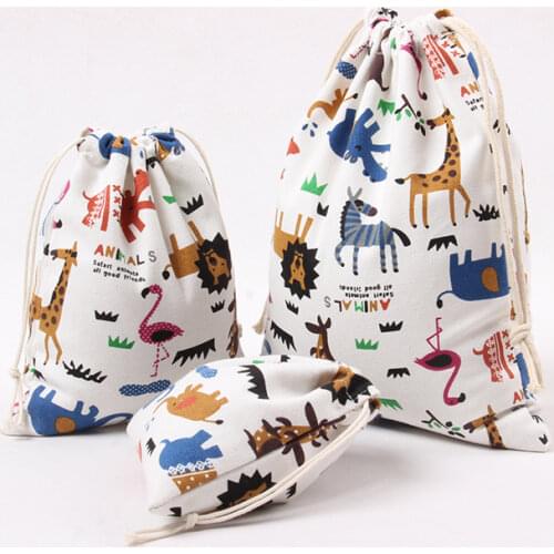 Cute Printed Drawstring Bag Zoo Animals Canvas Bag Pouch Women Travel Home Storage Tea Gift Candy Packaging Bag Small Coin Purse