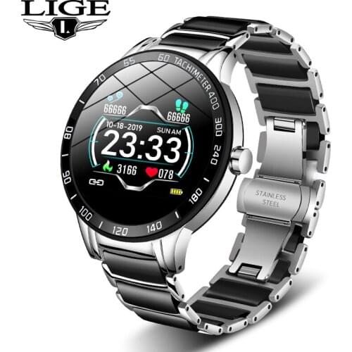 LIGE 2020 New ceramics band smart watch waterproof sport for men women Heart rate monitor smart wristband Fitness tracker band