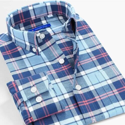 Smart Five Flannel Casual Shirts Men Long Sleeve Plaid Shirt Clothing Cotton Brushed Thick 2021 Spring