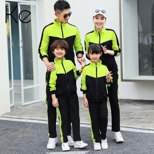 KE spring autumn cotton sportswear family cotton 2 pieces with sport jacket tracksuit women sports suit women sports set men