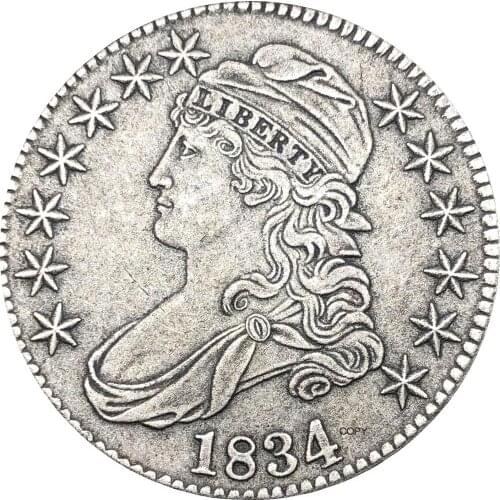 United States 50 Cents ½ Dollar Liberty Eagle Capped Bust Half Dollar 1834 Cupronickel Plated Silver Copy Coin