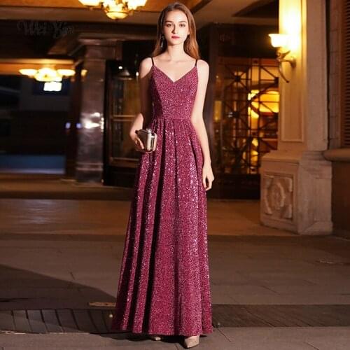 Weiyin 2021 Sexy V Neck A-Line Evening Dresses Prom Gowns Formal Party Dress Vestido de Festa Elegant Luxury Robe Longue WY1106