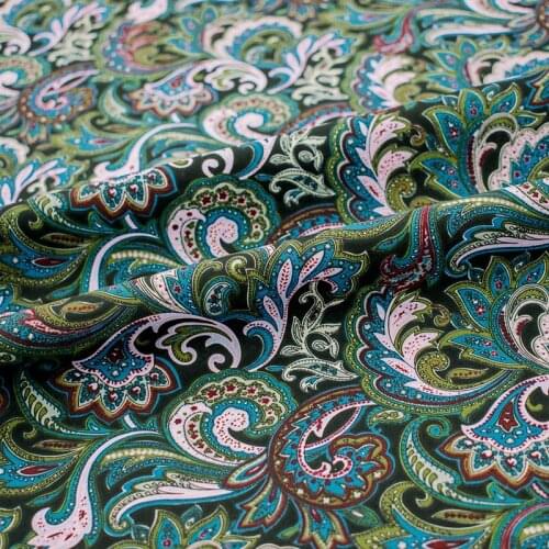 Green Cashew Pattern Pure Cotton Fabric For Dress Платье Tissus Au MÈTre Telas Por Metro Sewing Ткань Для Шитья Vestidos Coton