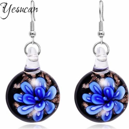 2018 Round Glass Flower Earrings Long Creative New Women Accessories Glass Ball Flower Drop Pendientes Women Boucle D'oreille