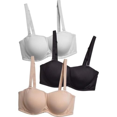YBCG 3 Colors Women Bra Plus Size Fashion Solid Padded Big Cup Gather Underwear Convertible Strapless Brassiere