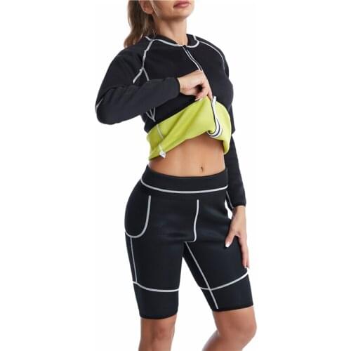 YAGIMI Women Neoprene Shapewear Set Long Sleeve Sweat Belt Workout Tank Top Waist Trainer Body Shaper Shirts Weight Loss Corset