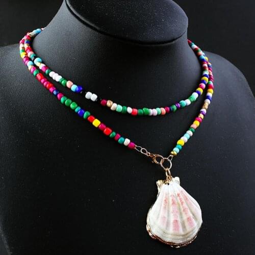 Bohemian Women Cowrie Shell Charm Beaded Double Layer Necklace Jewelry Gift wedding decor Necklace new year gift Necklace Pendan