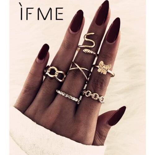 IF ME Vintage Gold Color Snake Women Finger Ring Set Fashion Ethnic Butterfly Infinity Knuckle Joint Rings Female Jewelry New