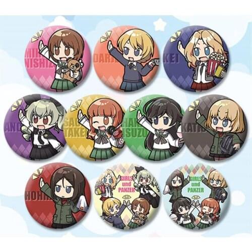 58mm Badge GIRLS Und PANZER Nishizumi Miho Saori Takebe Yukari Akiyama Reizei Mako Brooch Pins